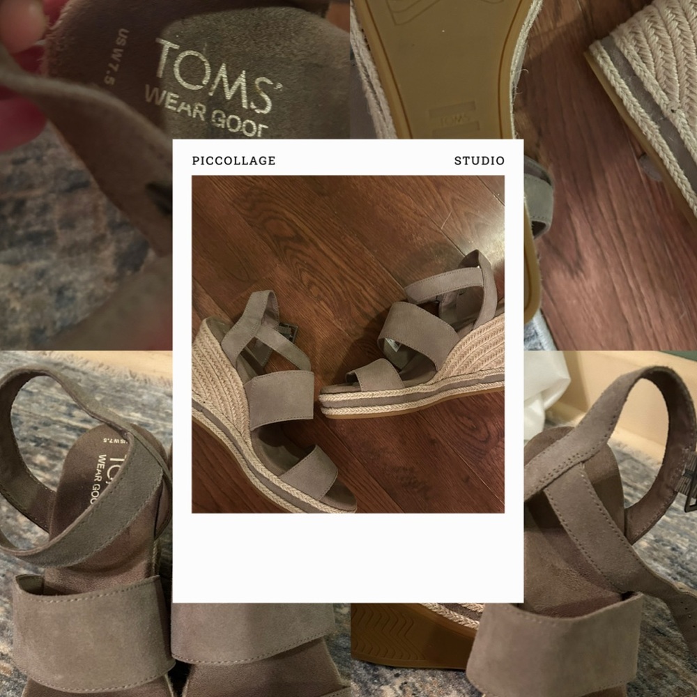 TOMS Women's Gray Wedge Sandals